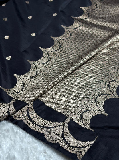 Black Shades Boota Handwoven Pure Katan Raw Mango Silk RM-19