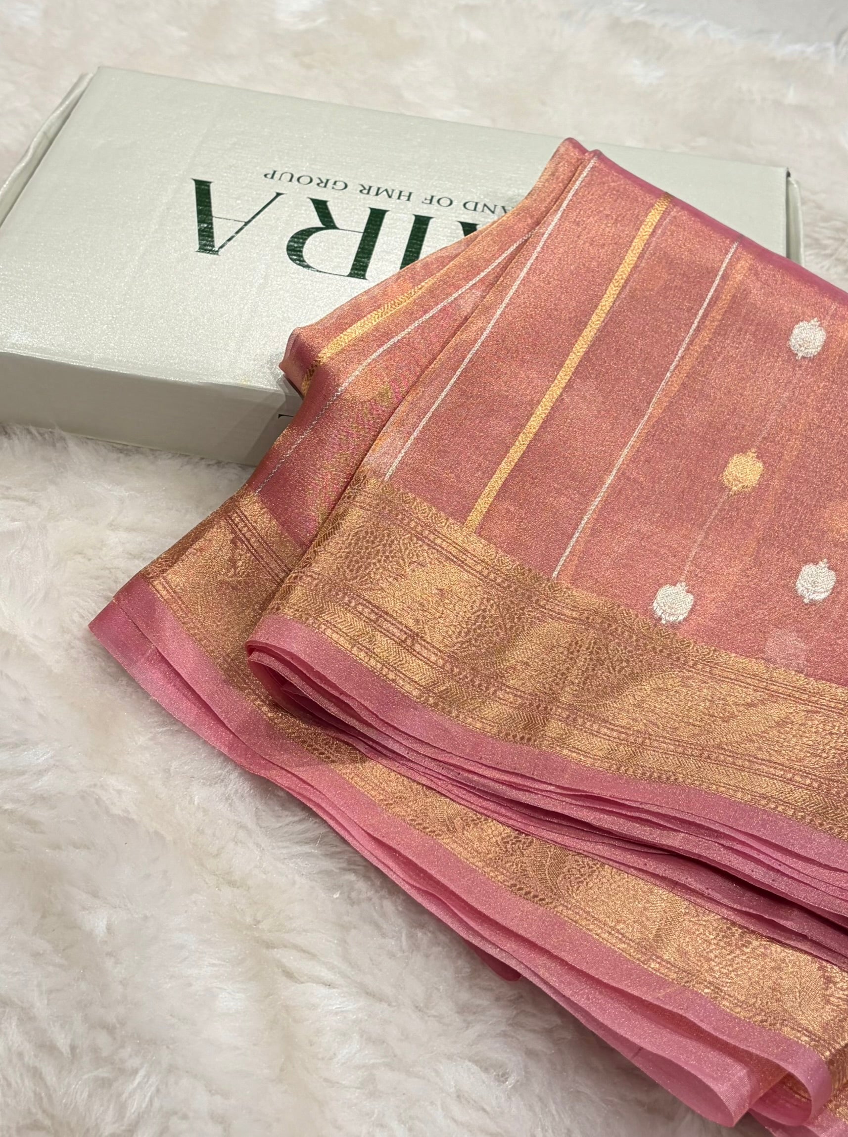 Baby Peach Bananasi Floral Shades Pure Tissue Silk Saree PT-47