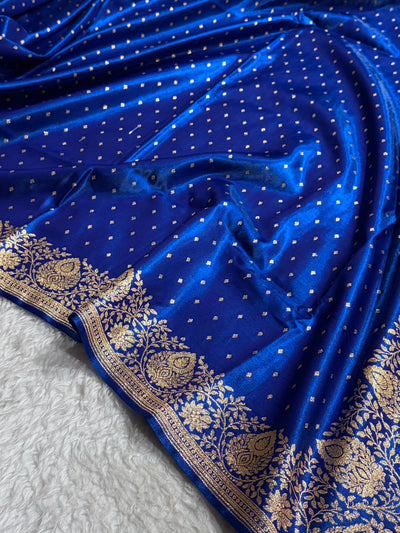 Satin Silk Saree Floral Boota in Cross Blue Shades SS28