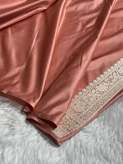 Dusty Rose Pink Shades Banarasi With Floral Border Mashru Silk Saree MSM-127
