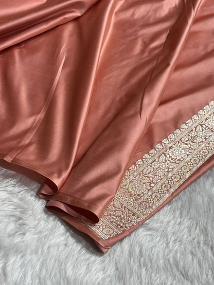 Dusty Rose Pink Shades Banarasi With Floral Border Mashru Silk Saree MSM-127