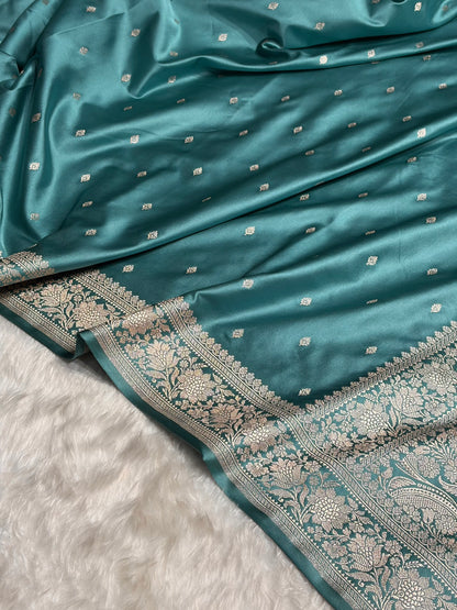 Sea Green Shades Border Booti Mashru Silk Saree MS77