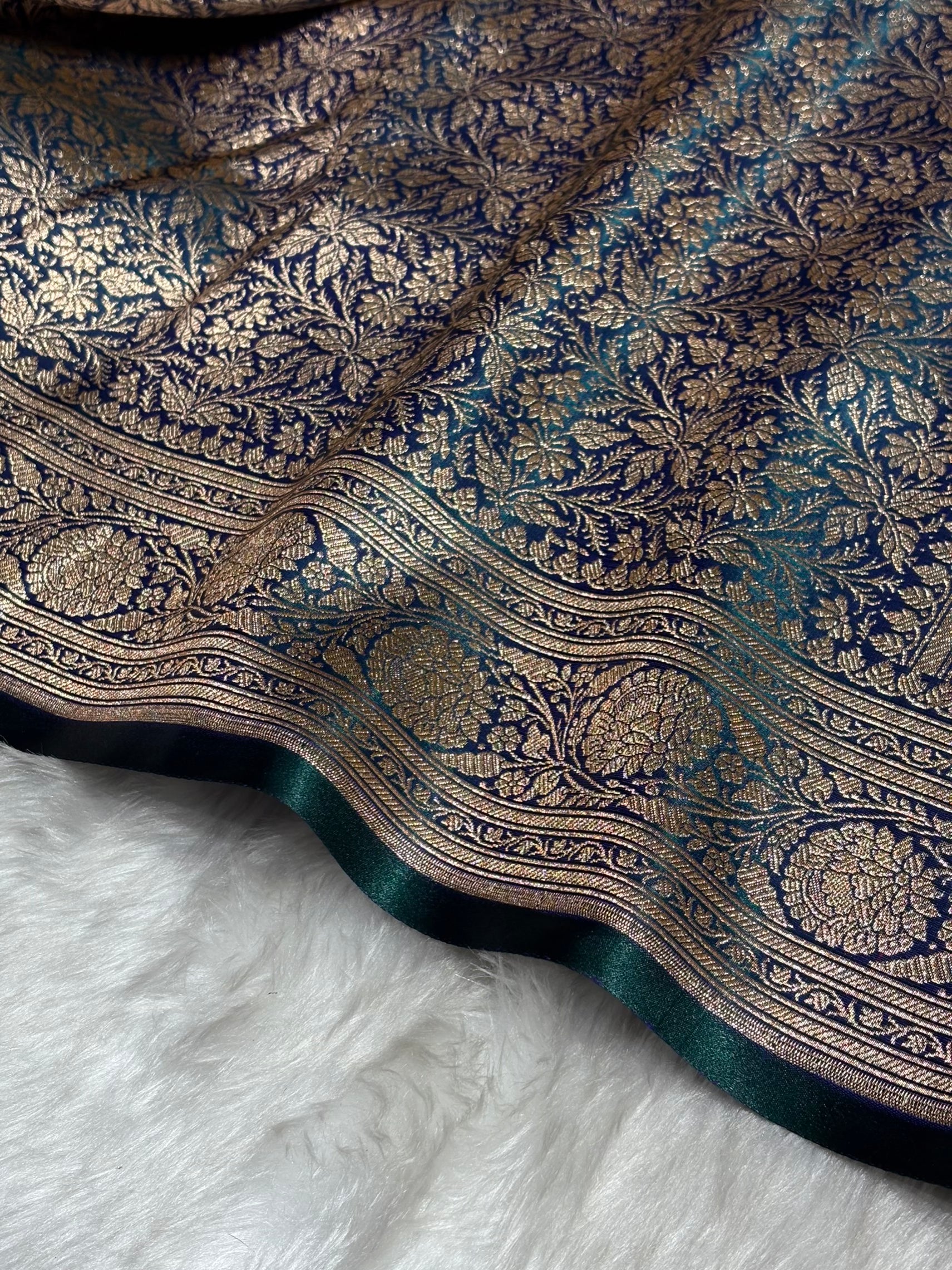 Peacock Shades Brocket Satin Silk Saree Banarasi Saree Shades SS30