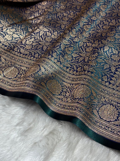 Peacock Shades Brocket Satin Silk Saree Banarasi Saree Shades SS30