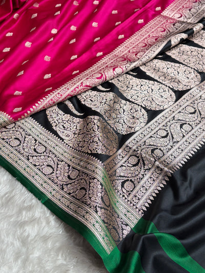 Banarasi Rani With Contrast Black Floral Border Mashru Silk Saree MSM-101