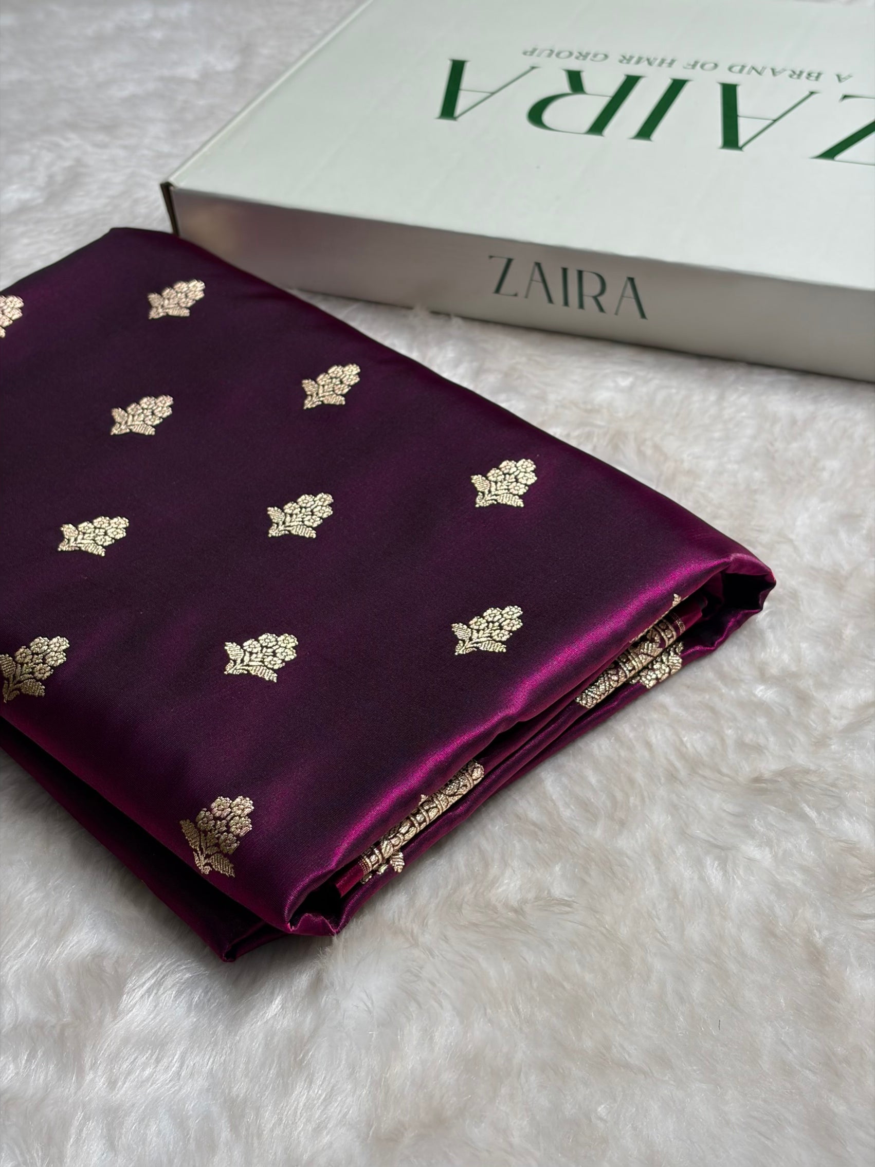 Light Wight Satin Silk Boota in Wine Shades with brocade Blouse SS07