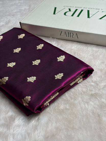 Light Wight Satin Silk Boota in Wine Shades with brocade Blouse SS07