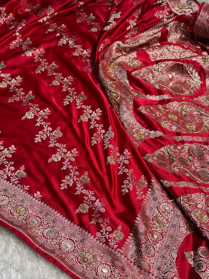 Banarasi Bridal Maroon Mashru Silk cross BMS17