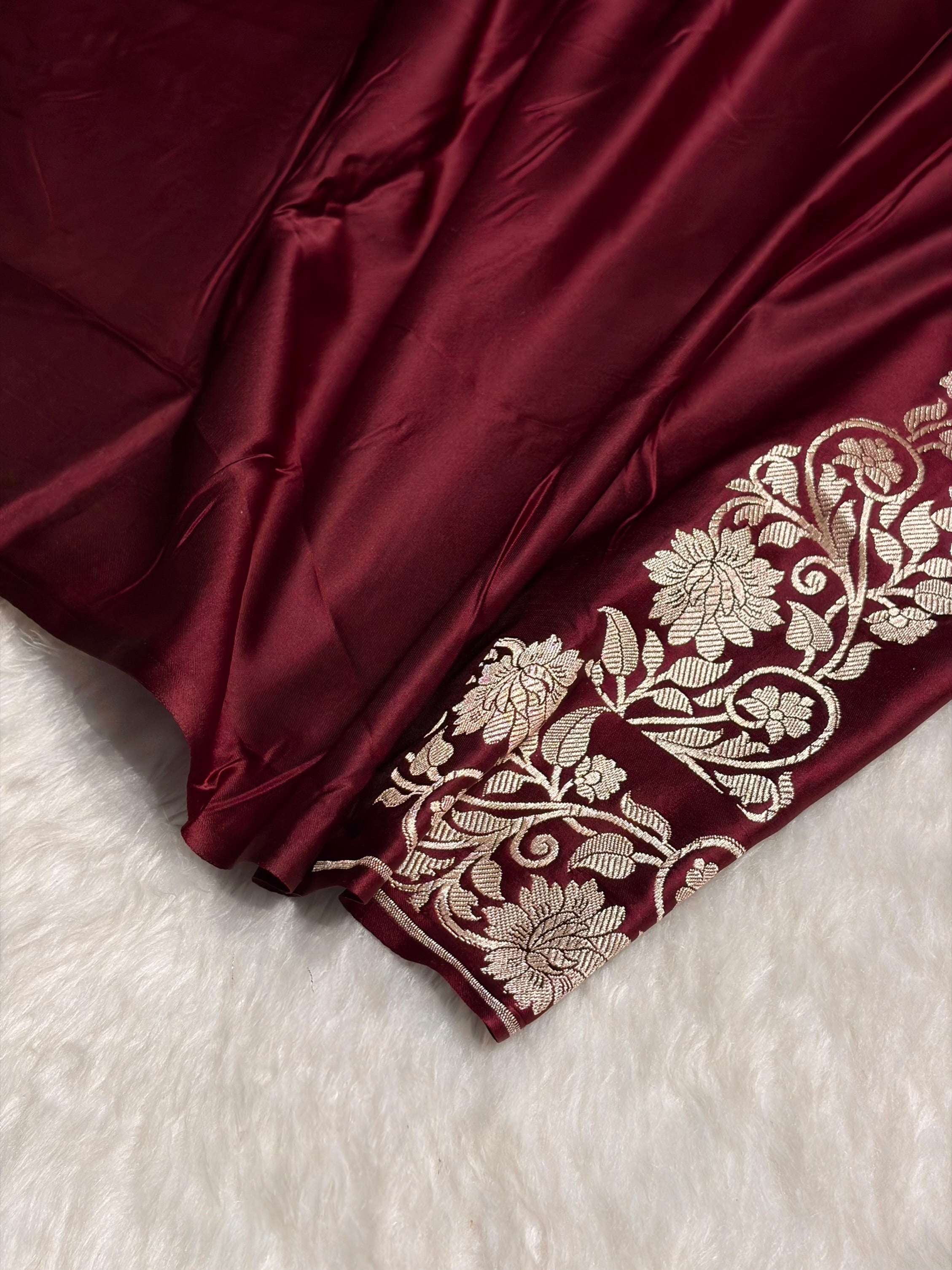 Chocolate Boota With Floral Border Mashru Silk Saree MSM-90