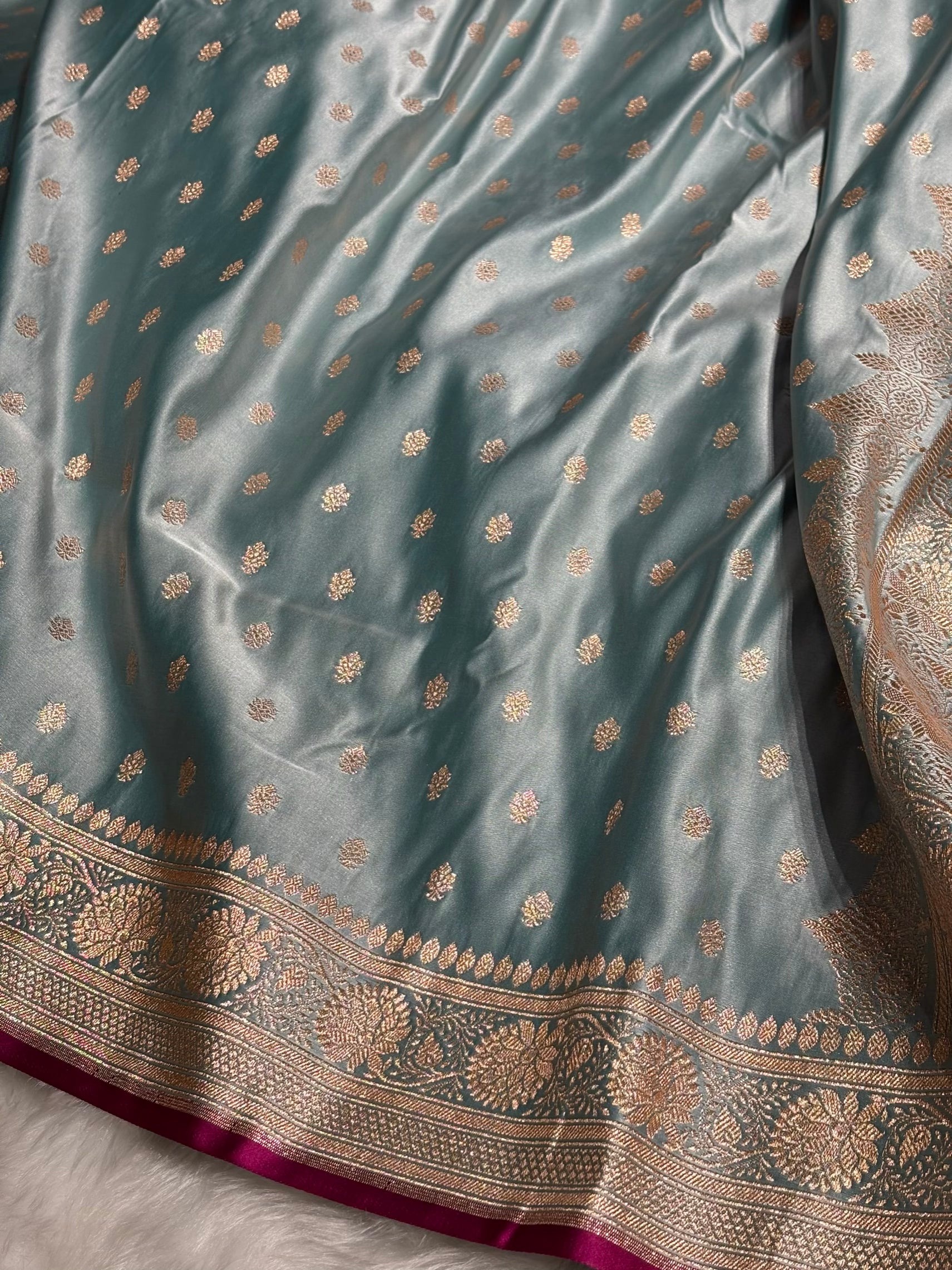 Turquoise Shades Booti Katan Silk Saree SK07