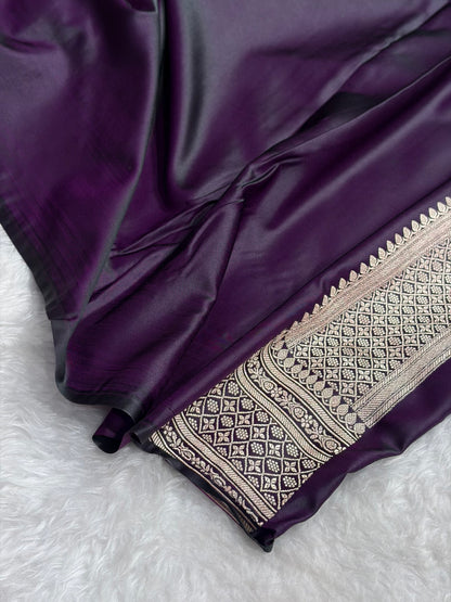 Banarasi Plain Cross Wine Shades With Minakari Pallu Mashru Silk Saree MS82