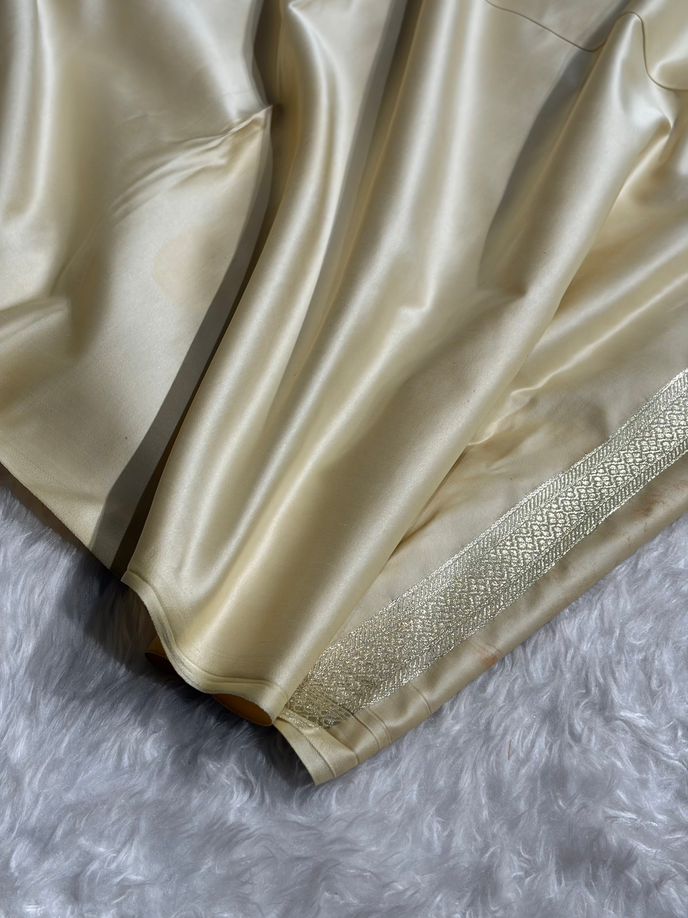 Banarasi Light Cream Brocade Soft Katan Silk Saree