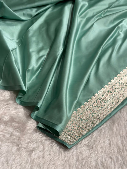 Sea Green Shades Banarasi With Floral Border Mashru Silk Saree MSM-127