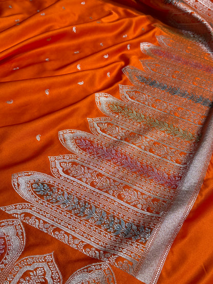 Skirt Border Orange Minakari Mashru Silk Saree MS13