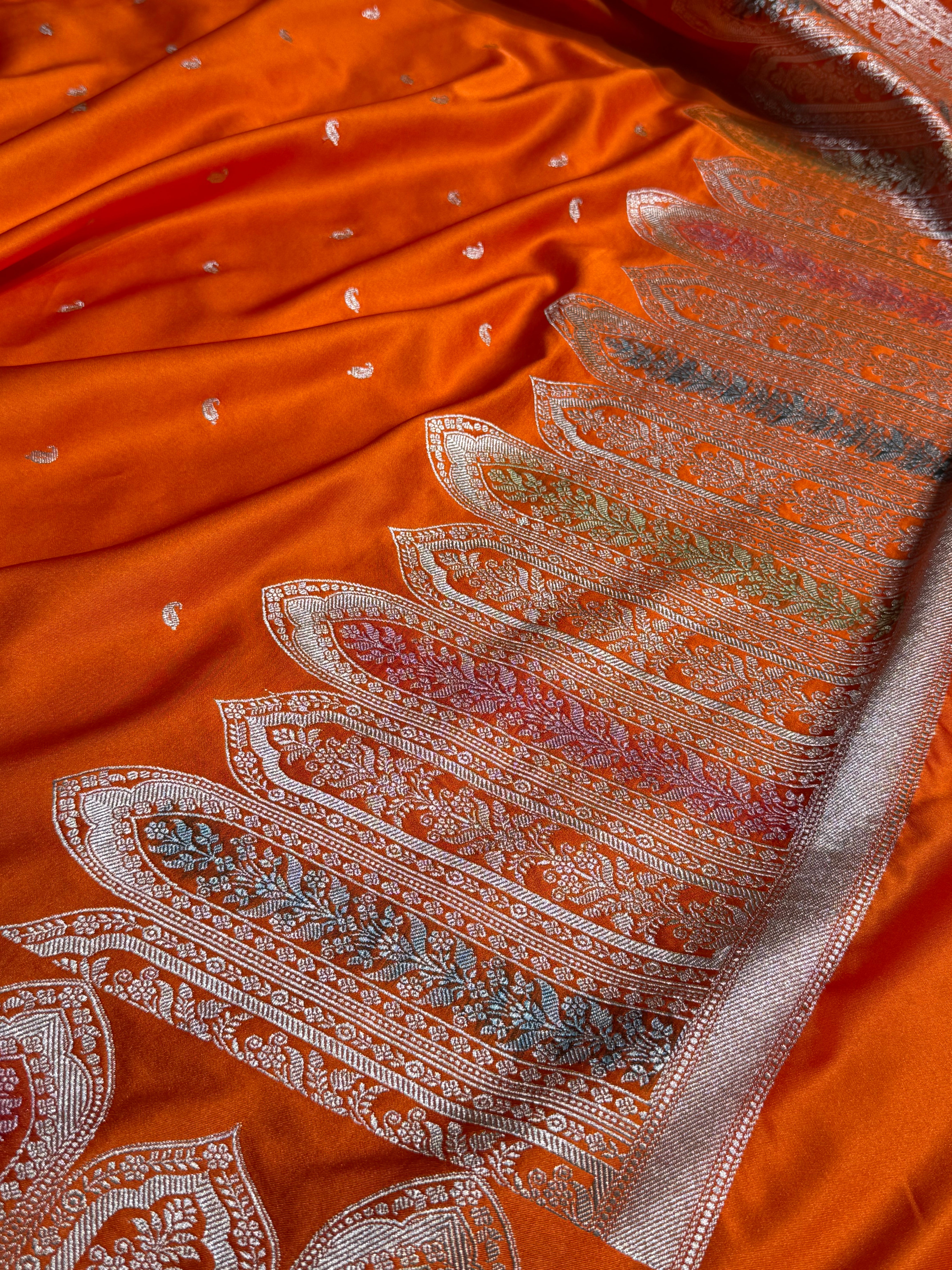 Skirt Border Orange Minakari Mashru Silk Saree MS13