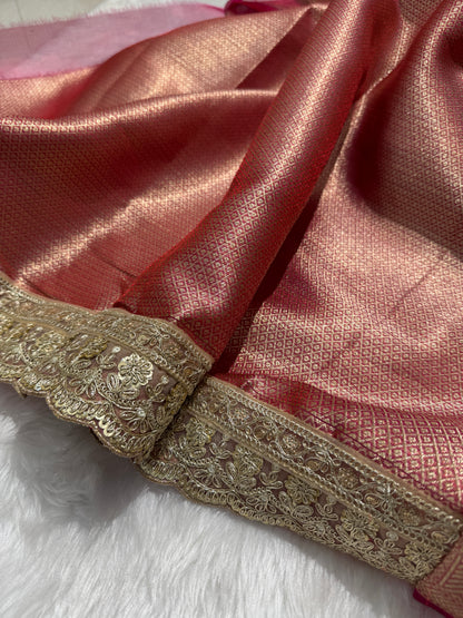 Semi Pure Tissue Silk Saree with Heavy Gotta Patti in Ruby Pink Shades TGP09