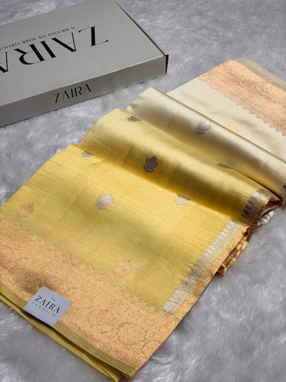 Ombré Lemom Shades Boota Handwoven Pure Raw Mango Silk RM-08