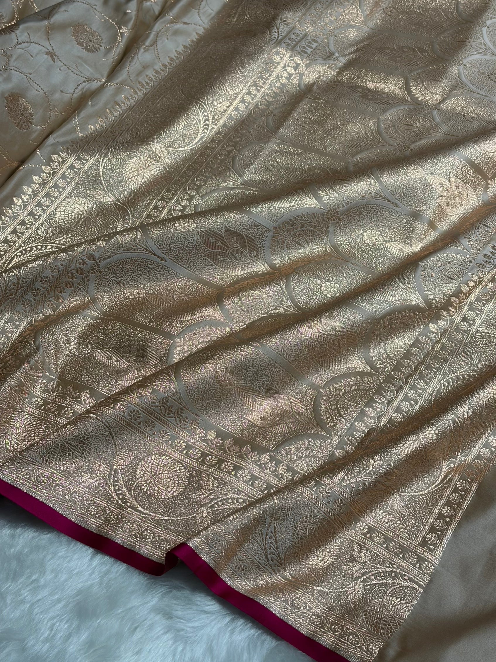 Tusser Banarasi Jaal Satin Katan Silk Saree SK06
