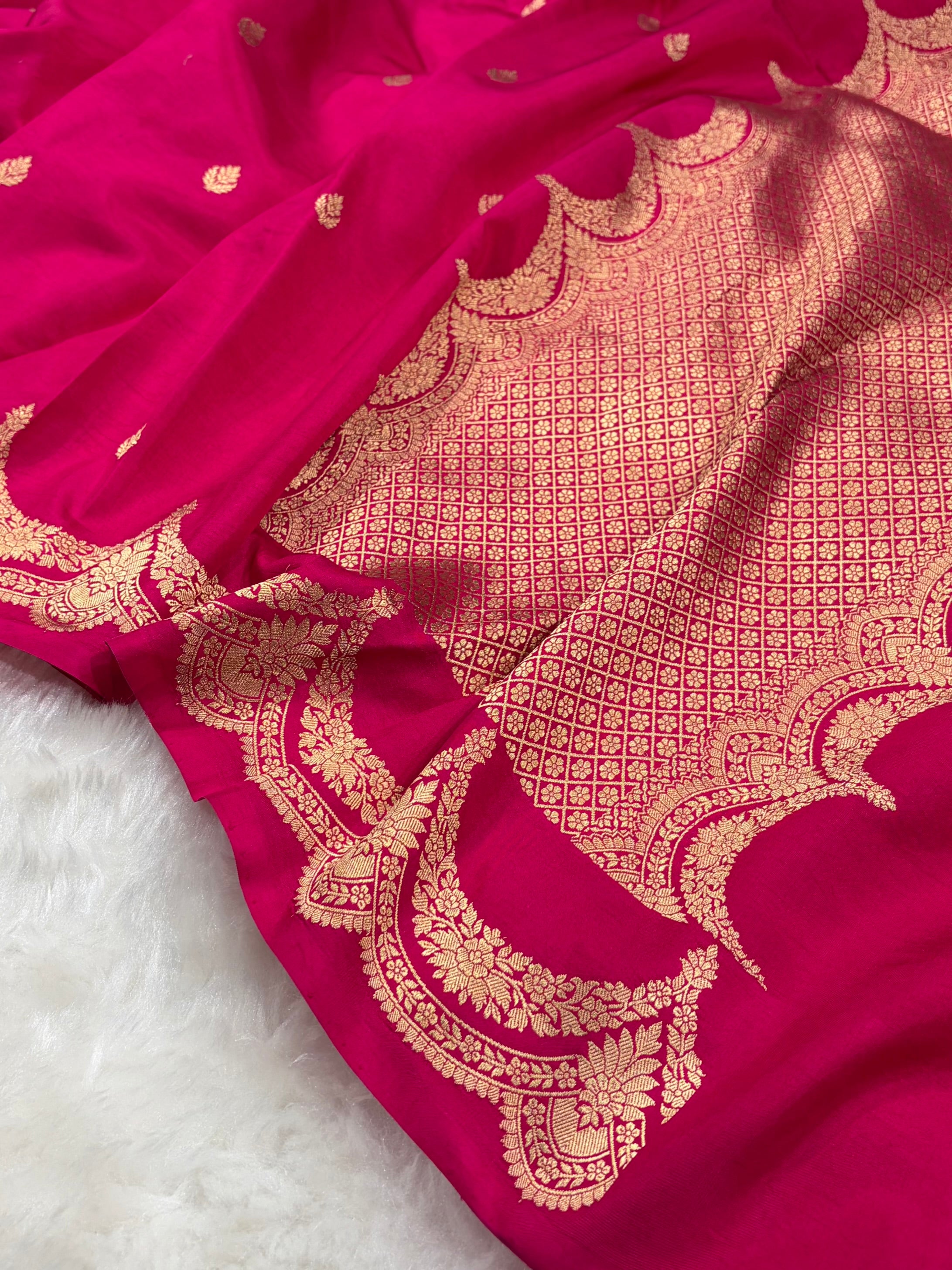 Rani Pink Shades Boota Handwoven Pure Katan Paper Silk RM-19