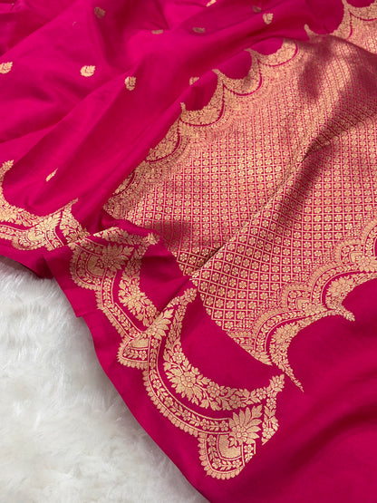 Rani Pink Shades Boota Handwoven Pure Katan Paper Silk RM-19