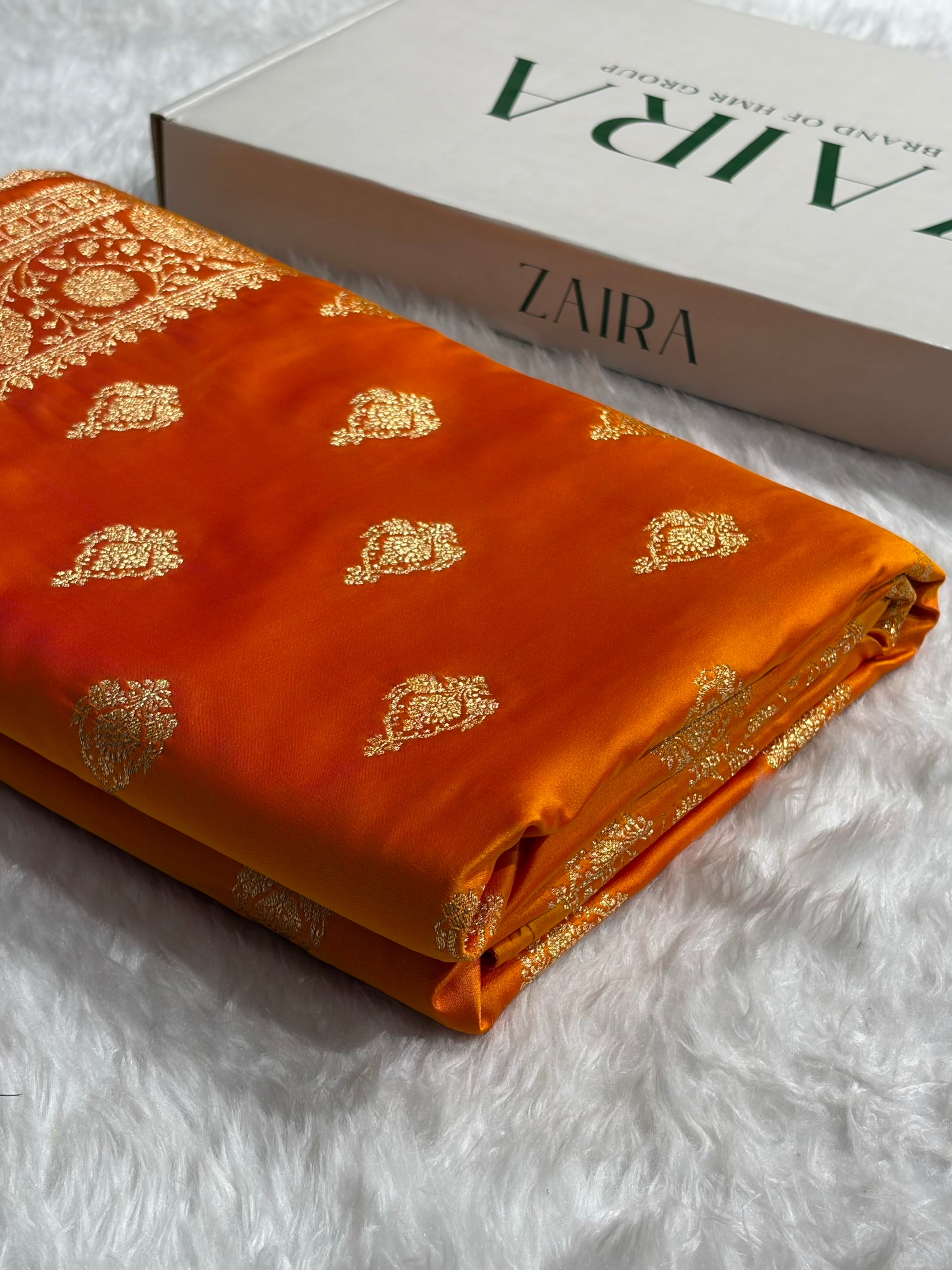 Banarasi Satin Katan Saree With Boota in Fire Gold Shades SK98