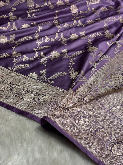 Lavender Banarasi Jaal Mashru Silk Saree MCS23
