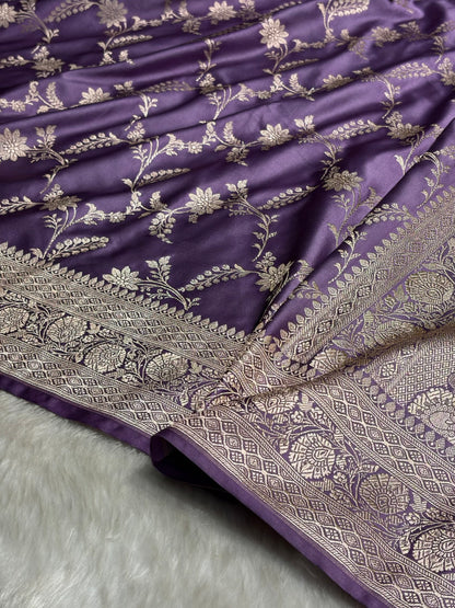 Lavender Banarasi Jaal Mashru Silk Saree MS23