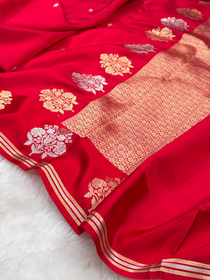 Red Handwoven Kaduwa Pure Katan Paper Silk RM-01