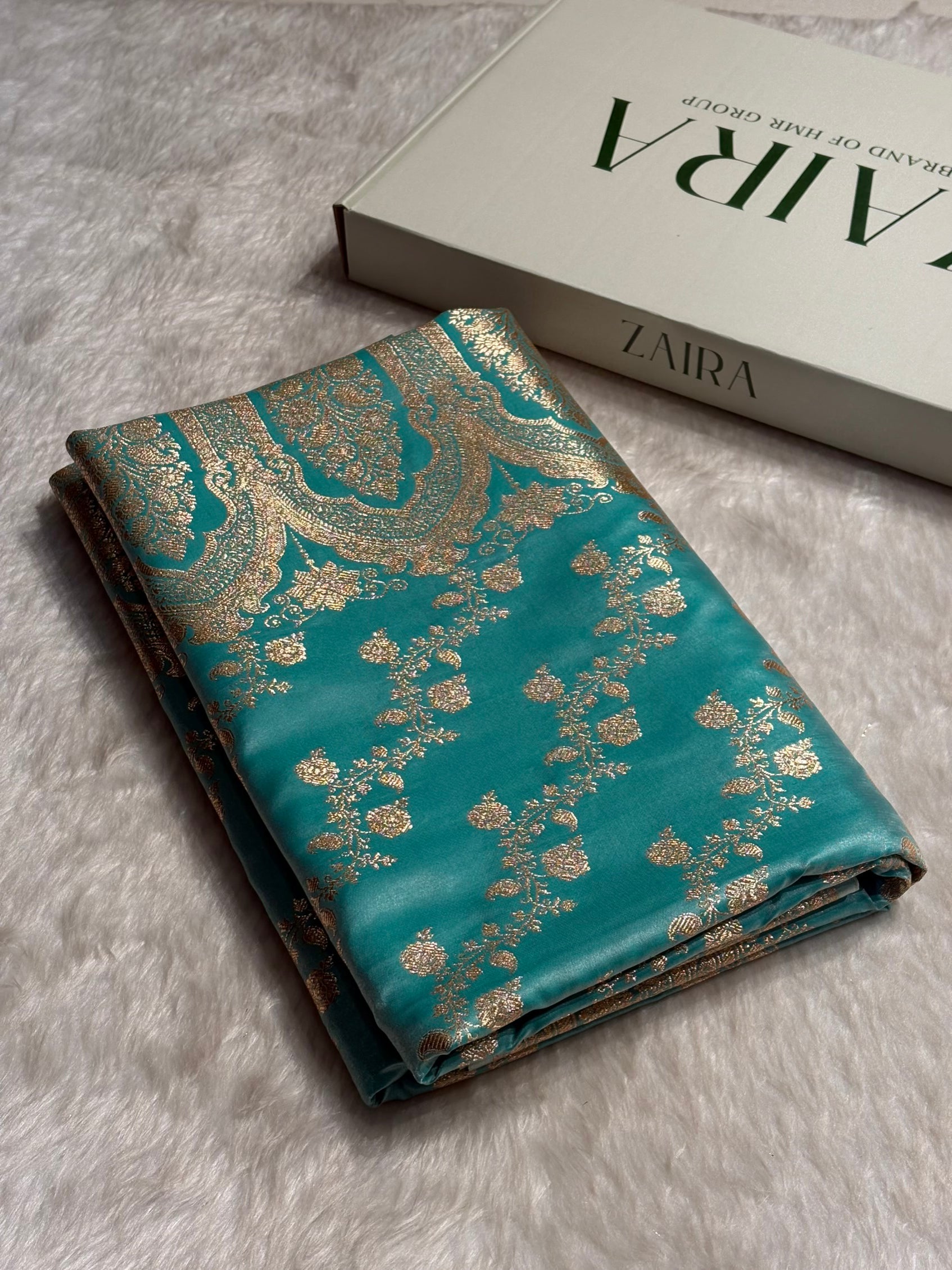 Sea Blue Shades Banarasi  Cross Jaal Satin Silk Saree SS11