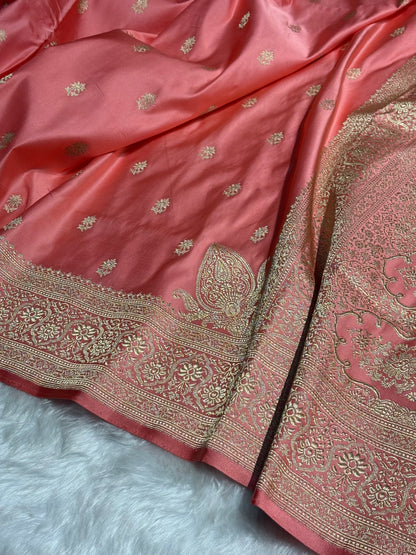 Baby Pink Floral Booti Katan Silk Saree SK62