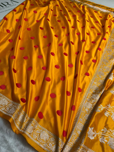 Yellow Banarasi Silk Saree with Polka Dot Buti & Woven Border MCS111
