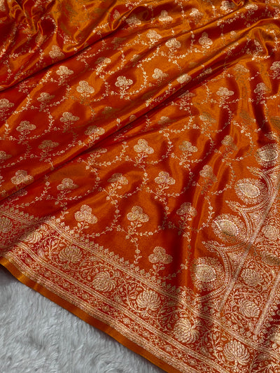 Banarasi Satin Silk Saree Jaal in Fire Gold Shades SS23