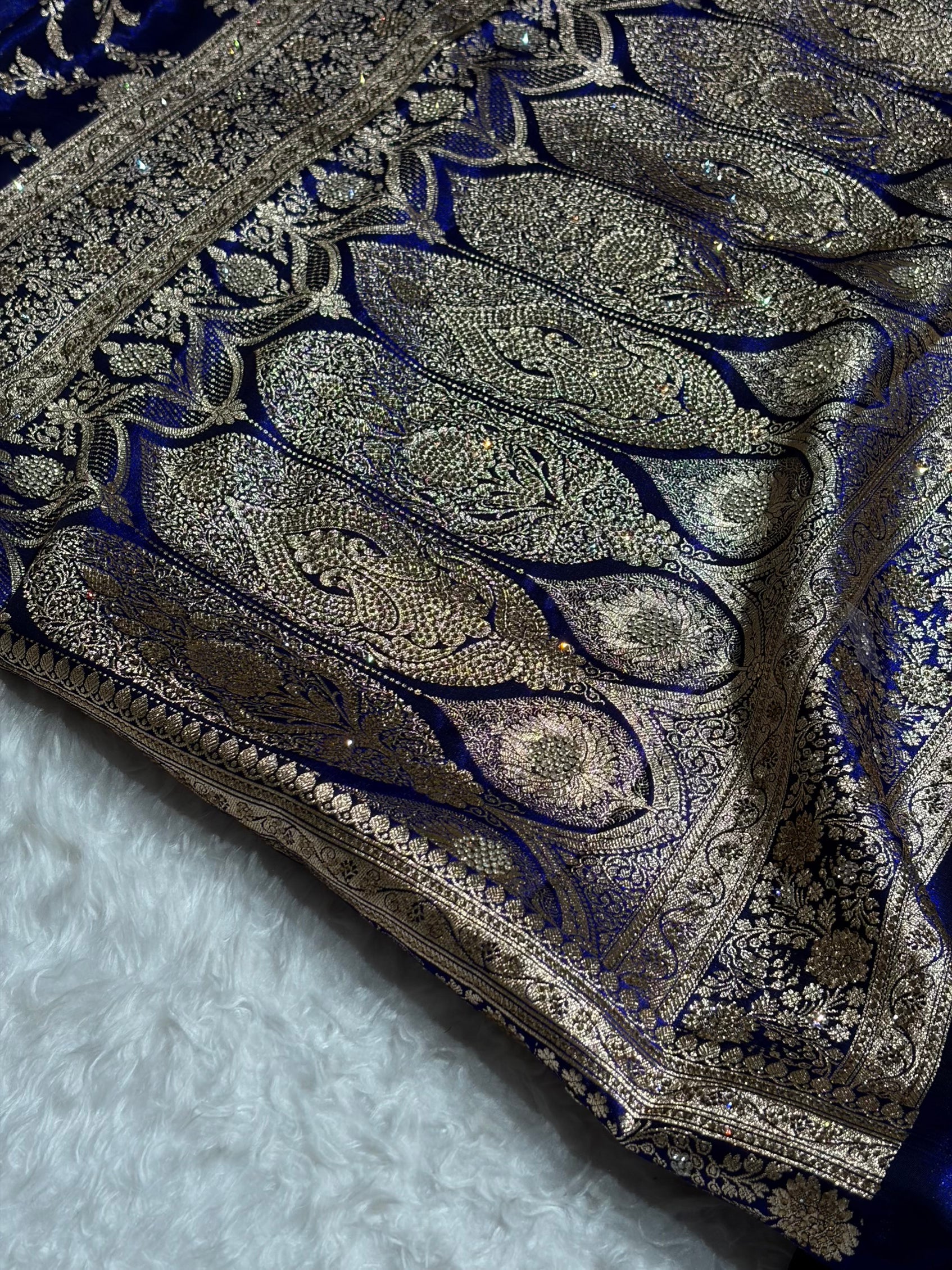 Light Weight Royal Blue Satin Silk Saree with Swarovski work BSS14