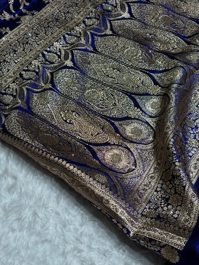 Light Weight Royal Blue Satin Silk Saree with Swarovski work BSS14