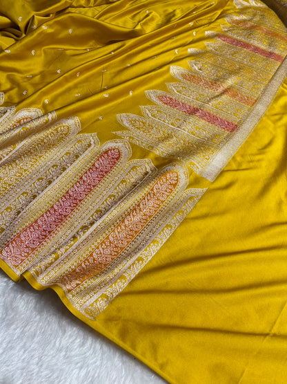 Skirt Border Mustard Bananasi Minakari Mashru Silk Saree MS13