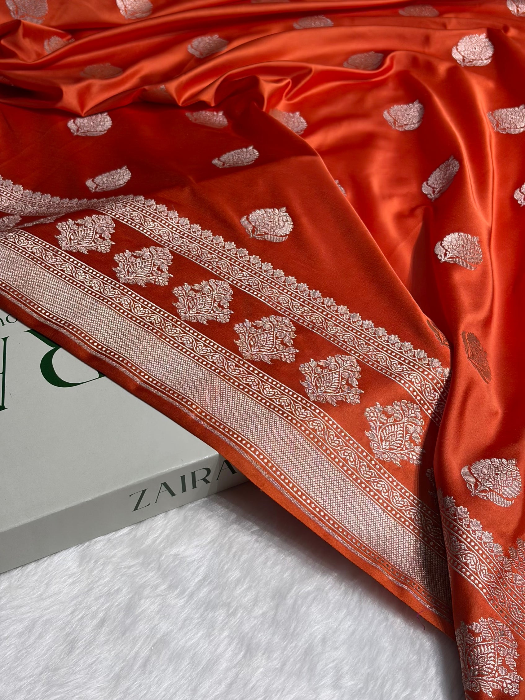 Orange Boota Motif Mashru Silk Saree MS43
