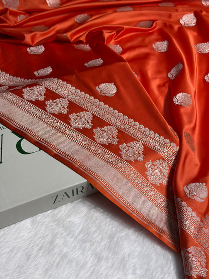 Orange Boota Motif Mashru Silk Saree MS43
