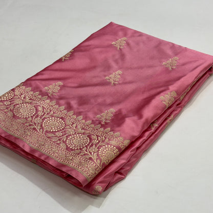 Blush pink Floral Leaf Mashru Silk Saree