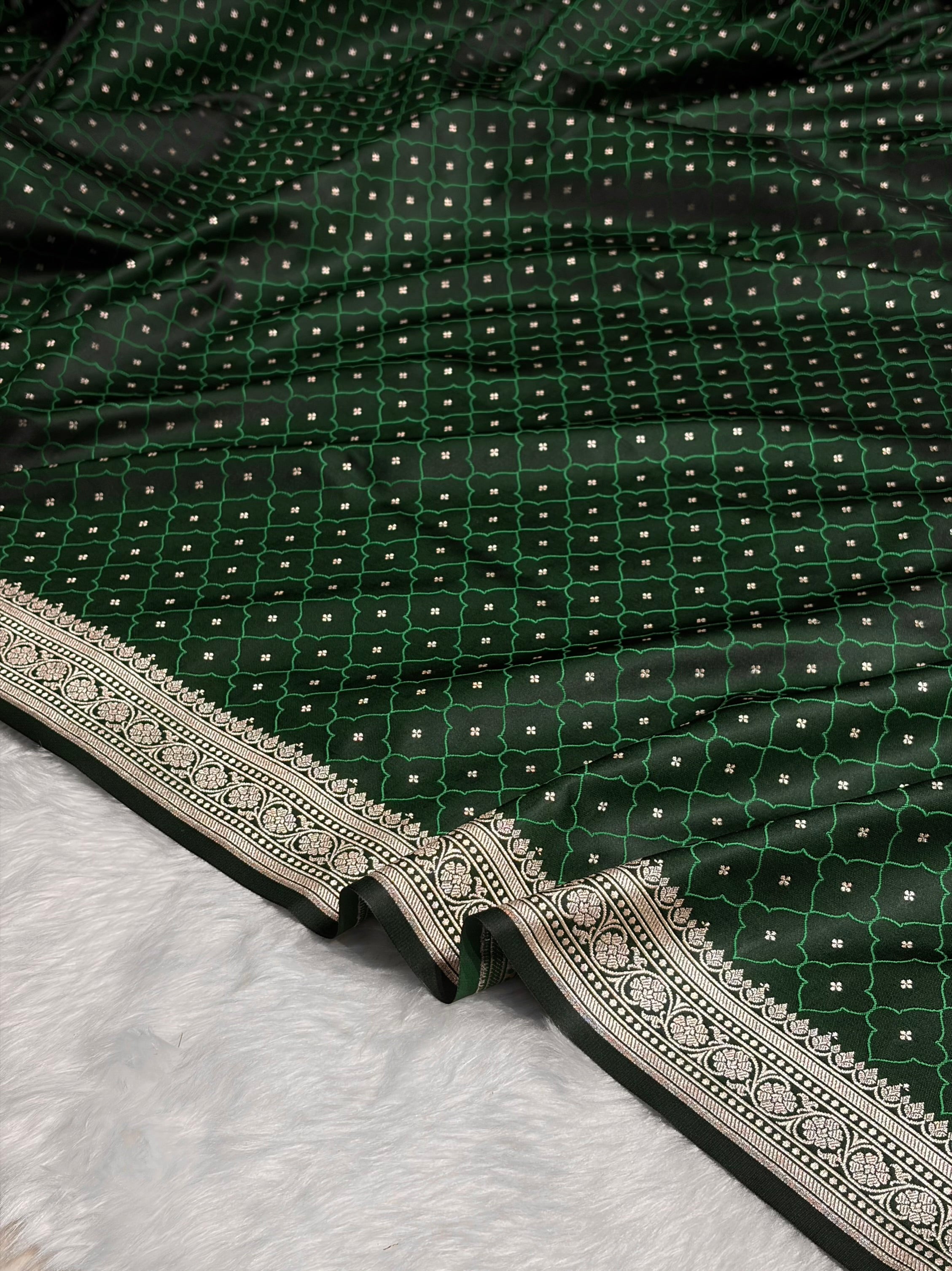 Bottle Green Shades Tanchoi Motif Mashru Silk Saree MST-13