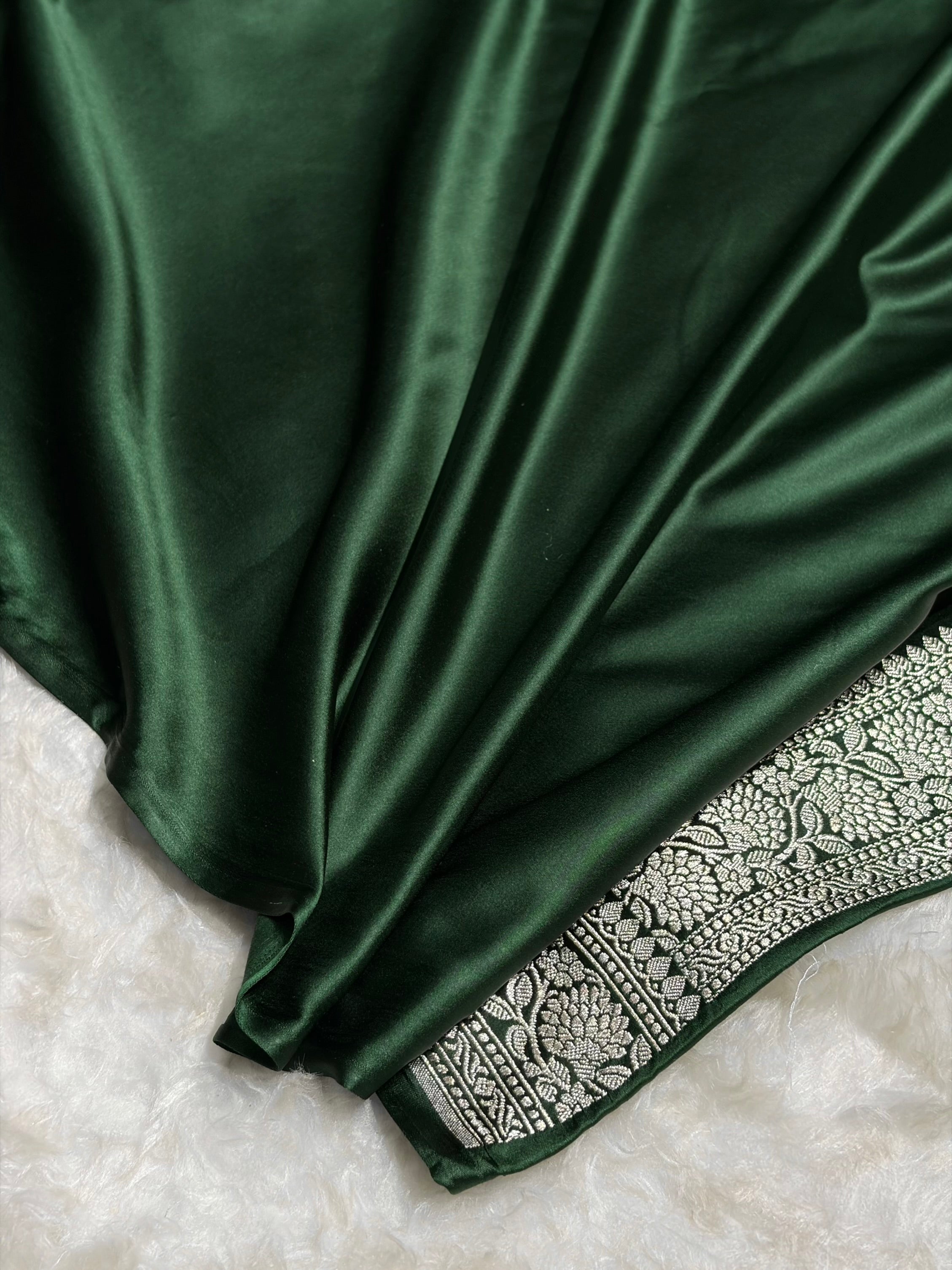 Dark Bottle Green Shades Booti Mashru Silk Saree MS70