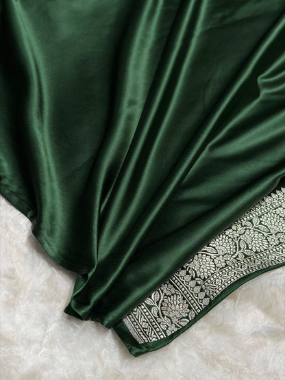 Dark Bottle Green Shades Booti Mashru Silk Saree MS70