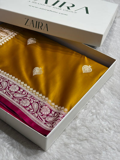 Contrast Mustard/ Rani Shades Banarasi Booti Pattern Mashru Silk Saree MSM-140