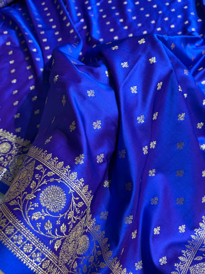 Banarasi Satin Katan Saree With Boota in Royal Blue Shades SK117