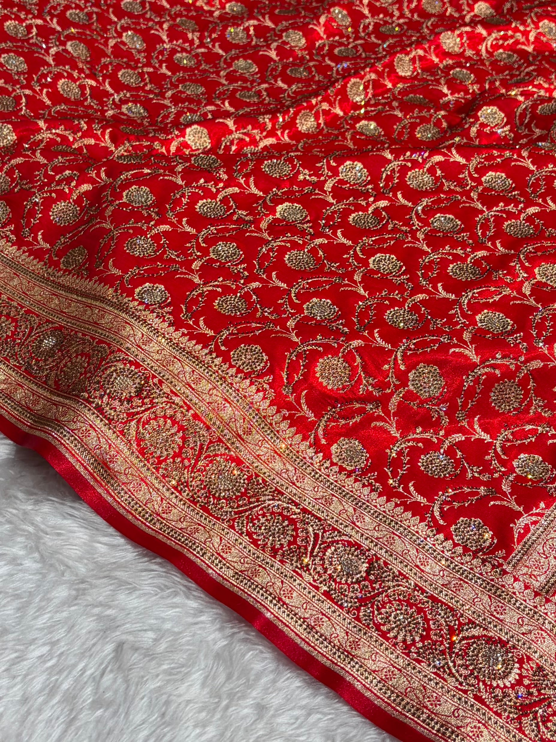Banarasi Bridal Red Jaal with Swarovski Stone BSS13 (E)