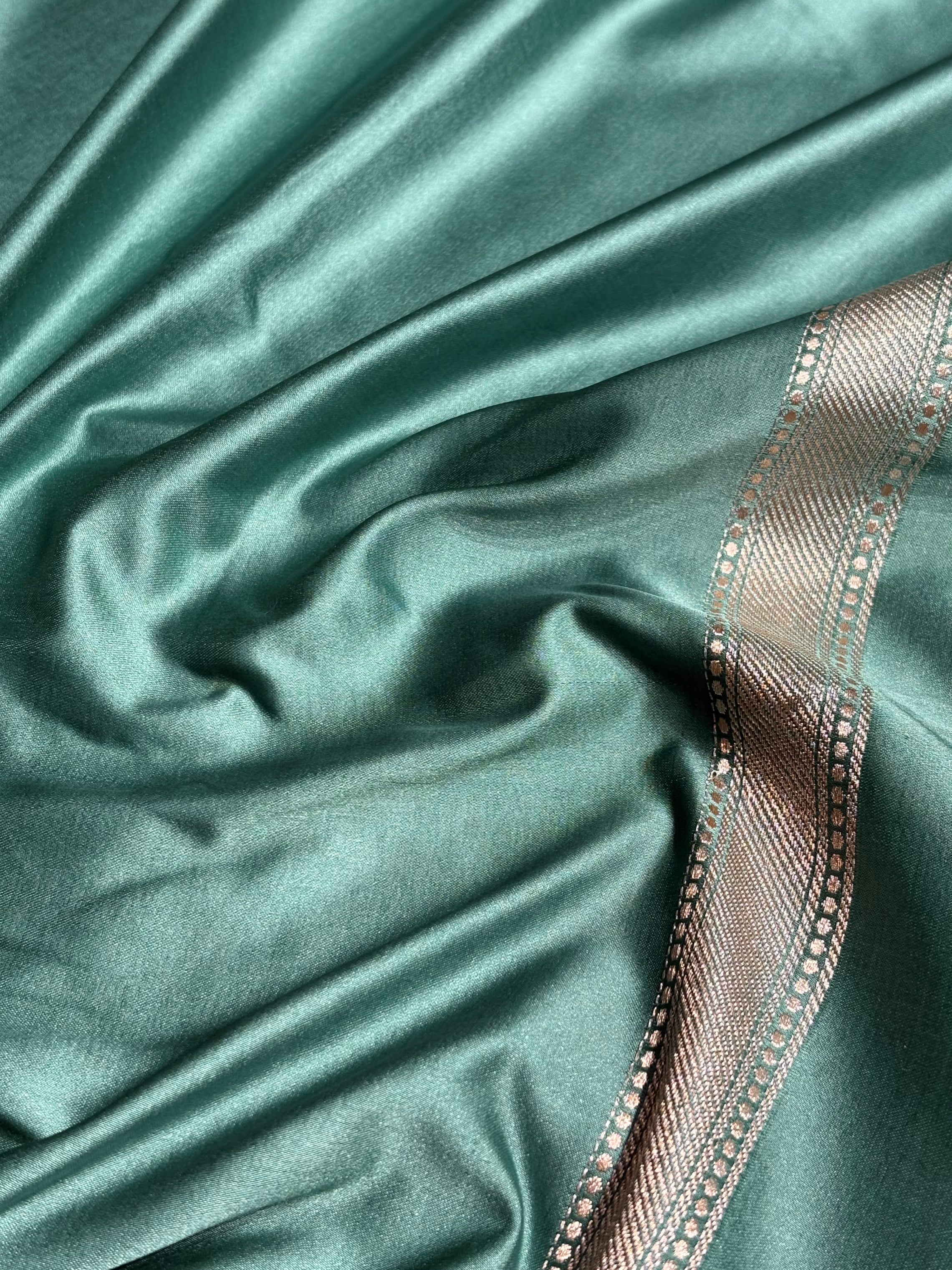 Dusty Sea Green Shades Scallop Booti Mashru Silk Saree MS60
