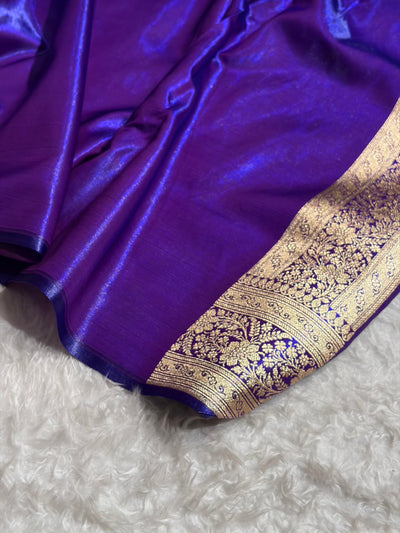 Purple Shades Cross Pattern Banarasi Satin Silk Saree SS50