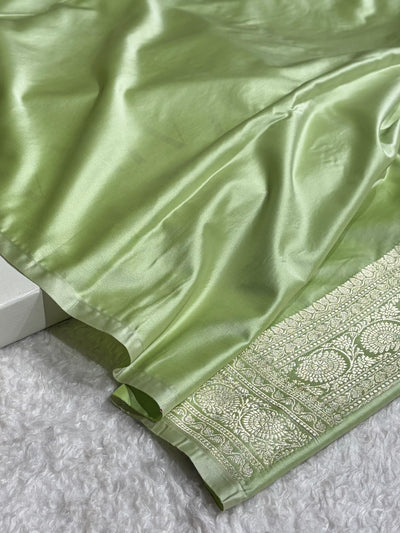 Banarasi Satin Katan Saree With Minakari Jaal Pattern in Pista Shades SK126