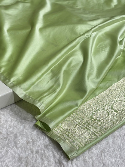 Banarasi Satin Katan Saree With Minakari Jaal Pattern in Pista Shades SK126