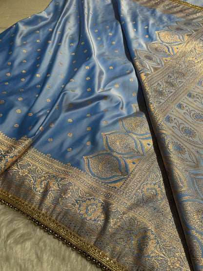 Powder Blue Satin Katan Silk Saree  With Gotta Patti SKGP11