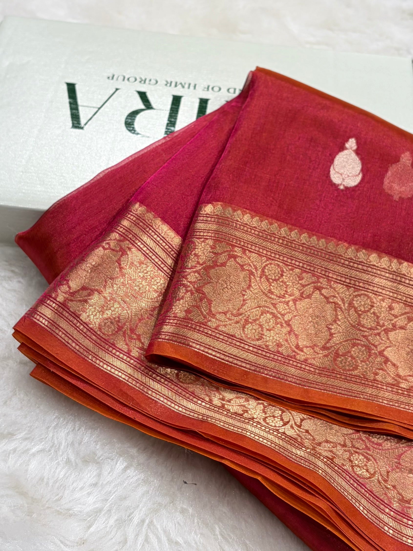 Red Bananasi Floral Shades Pure Tissue Silk Saree PT-38